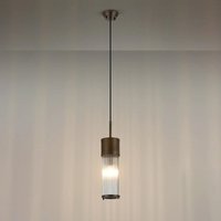 Pillar Bathroom Single Ceiling Pendant Light In Bronze And Clear Glass Rods IP44 E14