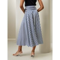 LILYSILK Gonne Lunghe Seta Gessato Blu Tasche Laterali E Design In Vita 100% Seta Naturale Leggeri E Resistenti Alle Rughe 38