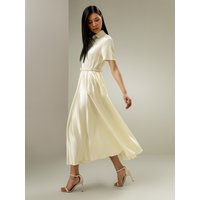 LILYSILK Vestito Di Seta Giglio Bianco Colletto A Camicia, Tasche Laterali 100% Seta Charmeuse Si Adatta Meglio Alla Forma Del Corpo 48