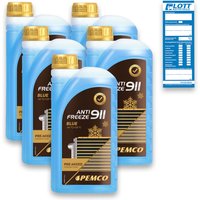 5x 1L Pemco Kühlerfrostschutz Kühlmittel AG11 blau bis -40° Frostschutz PM0911