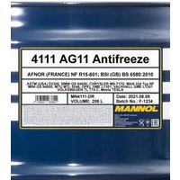 208L Mannol Kühlerfrostschutz Kühlmittel Konzentrat AG11 blau MN4111-DR