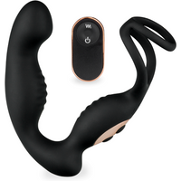 Vibromasseur sex toy homme anal Stimulateur de prostate vibrant et rotatif avec double anneau Tornado - Noir