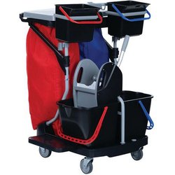 Carrello Portasacco - 2 Ripiani + 2 Secchi 4 L - Strizzatore - Manutan