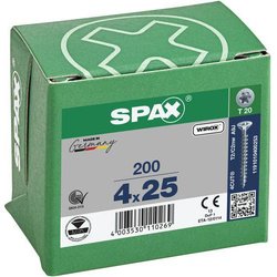 Spax - Vite Universale Con Testa Svasata T-STAR Plus, 4CUT, Filettatura Piena, Bianco Zincato, 4.0 X 25 Mm, 200 Pezzi