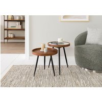 Massivmoebel24.de Beistelltisch-Set Akazie 42x42x50 natur lackiert / Marmor weiß KARLSTAD #12