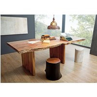 Massivmoebel24.de Baumtisch mit Ansteckplatte Akazie 180-240x110x78cm walnuss lackiert FREEFORM #200
