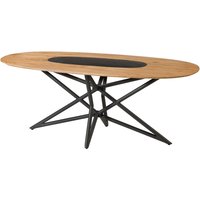 Massivmoebel24.de Esstisch oval Akazie 240x100x76 natur lackiert / Sterngestell schwarz