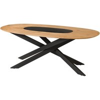 Massivmoebel24.de Esstisch oval Akazie 240x100x76 natur lackiert / Mikado-Beine eckig schwarz