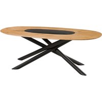 Massivmoebel24.de Esstisch oval Akazie 240x100x76 natur lackiert / Mikado-Beine rund schwarz