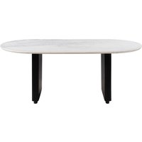 Massivmoebel24.de Esstisch oval Mango 220x100x76x76 schwarz lackiert / Marmor weiß BARCELONA #135