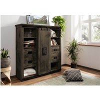 Massivmoebel24.de Highboard Mango 142x45x147 grau lackiert RAILWAY #262