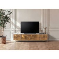 Massivmoebel24.de TV-Board Mango 200x40x50 hellbraun geölt / Marmor weiß MIAMI #105
