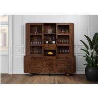Massivmoebel24.de Buffet Mango 204x50x210 dunkelbraun lackiert / Marmor schwarz FLORENZ #225
