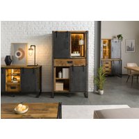 Massivmoebel24.de Schrank Mango / Altholz 105x45x195 natur / grau lackiert / Metall grau BLACKBURN LUX #405