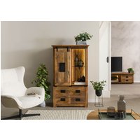 Massivmoebel24.de Schrank Mango / Altholz 90x45x150 natur lackiert RAILWAY LUX #115