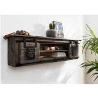 Massivmoebel24.de Wandregal Mango 130x25x35 grau lackiert RAILWAY #257