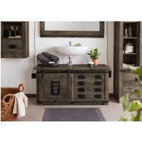 Massivmoebel24.de Waschbeckenunterschrank Mango 120x40x60 grau lackiert RAILWAY #277