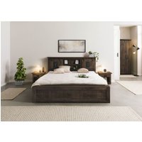 Massivmoebel24.de Bett mit Schublade Mango 140x200 grau lackiert RAILWAY #270