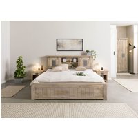 Massivmoebel24.de Bett mit Schublade Mango 200x200 beige lackiert RAILWAY #373