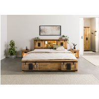 Massivmoebel24.de Bett mit Schublade Mango / Altholz 140x200 natur lackiert RAILWAY LUX #107