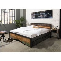 Massivmoebel24.de Bett mit Bettkasten Altholz 200x200 mehrfarbig lackiert INDUSTRIAL #112