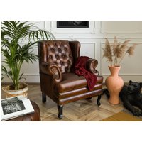 Massivmoebel24.de Ohrensessel Echtleder 88x80x108 braun CHESTERFIELD #101