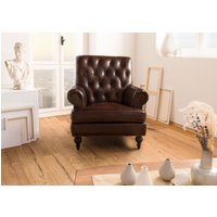 Massivmoebel24.de Sessel Echtleder 84x84x94 braun CHESTERFIELD #105
