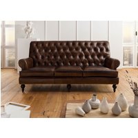 Massivmoebel24.de Sofa 3-Sitzer Echtleder 196x84x94 braun CHESTERFIELD #107