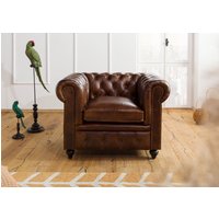 Massivmoebel24.de Sessel Echtleder 105x82x75 braun CHESTERFIELD #102