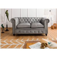 Massivmoebel24.de Sofa 2-Sitzer Echtleder 158x82x75 grau CHESTERFIELD #202