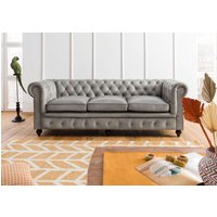 Massivmoebel24.de Sofa 3-Sitzer Echtleder 216x82x75 grau CHESTERFIELD #203