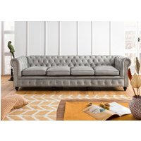 Massivmoebel24.de Sofa 4-Sitzer Echtleder 274x82x75 grau CHESTERFIELD #204