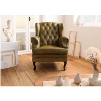 Massivmoebel24.de Ohrensessel Echtleder 88x81x105 grün CHESTERFIELD #301