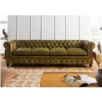 Massivmoebel24.de Sofa 4-Sitzer Echtleder 274x82x75 grün CHESTERFIELD #304