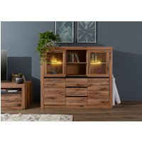 Massivmoebel24.de Highboard Wildeiche / Zerreiche 155x43x140 braun geölt MONTREUX #356