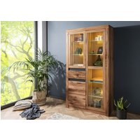 Massivmoebel24.de Vitrine Wild-/ Zerreiche 110x42x200 tabacco brown geölt MONTREUX #318