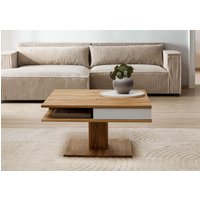 Massivmoebel24.de Couchtisch Wildeiche 85x85x45 natur geölt / Glas weiß WIEN #100