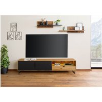 Massivmoebel24.de Lowboard Wildeiche mit Glastür 220x43x51 natur geölt LINDAU #126