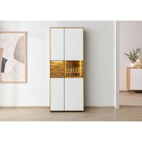 Massivmoebel24.de Schrank Wildeiche 80x43x200 natur geölt / Glas weiß WIEN #140