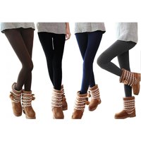Mediawavestore Set 5 leggings donna F3088 effetto termico interno felpato elasticizzato collant LXL
