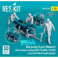 Red jersey (3 pcs) (Modern) with transport trolley AERO 21A (MHU-191A/M) (1 pcs) (for Mk.82 family bombs) (3D Printed)