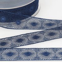 Ruban entre-deux tulle brodé bleu marine 30 mm - Mondial Tissus