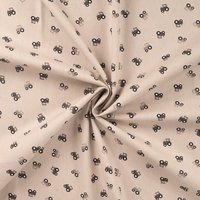 Tissu popeline de coton imprimé petit tracteur beige - Mondial Tissus