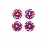 Lot de 4 boutons mauves à fleur rouge 18 mm - Récréatys - Mondial Tissus