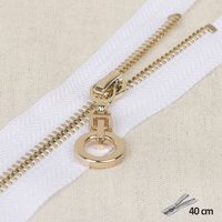 Fermeture à glissière unie zip rond doré - blanche 40cm - Mondial Tissus