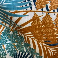 Toile polyester déperlante imprimée cocotier bleu - Mondial Tissus