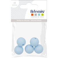 Lot 5 perles silicone rondes bébé 10mm bleu clair - Artemio - Mondial Tissus