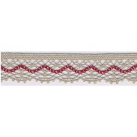 Dentelle coton 22mm taupe vague rouge - Mondial Tissus