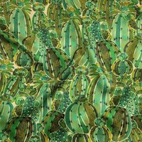 Tissu satin de soie imprimé jolis cactus vert émeraude - Origine Italie - Mondial Tissus
