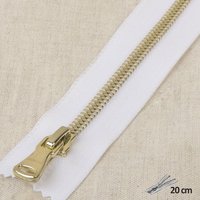 Fermeture à glissière enduite blanche tirette doré 20 cm - Mondial Tissus
